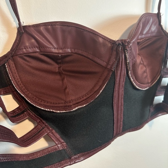Burgundy Fashion Nova Pleather Cut Out Crop Top - Picture 3 of 4
